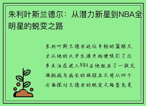 朱利叶斯兰德尔：从潜力新星到NBA全明星的蜕变之路