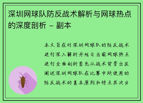 深圳网球队防反战术解析与网球热点的深度剖析 - 副本
